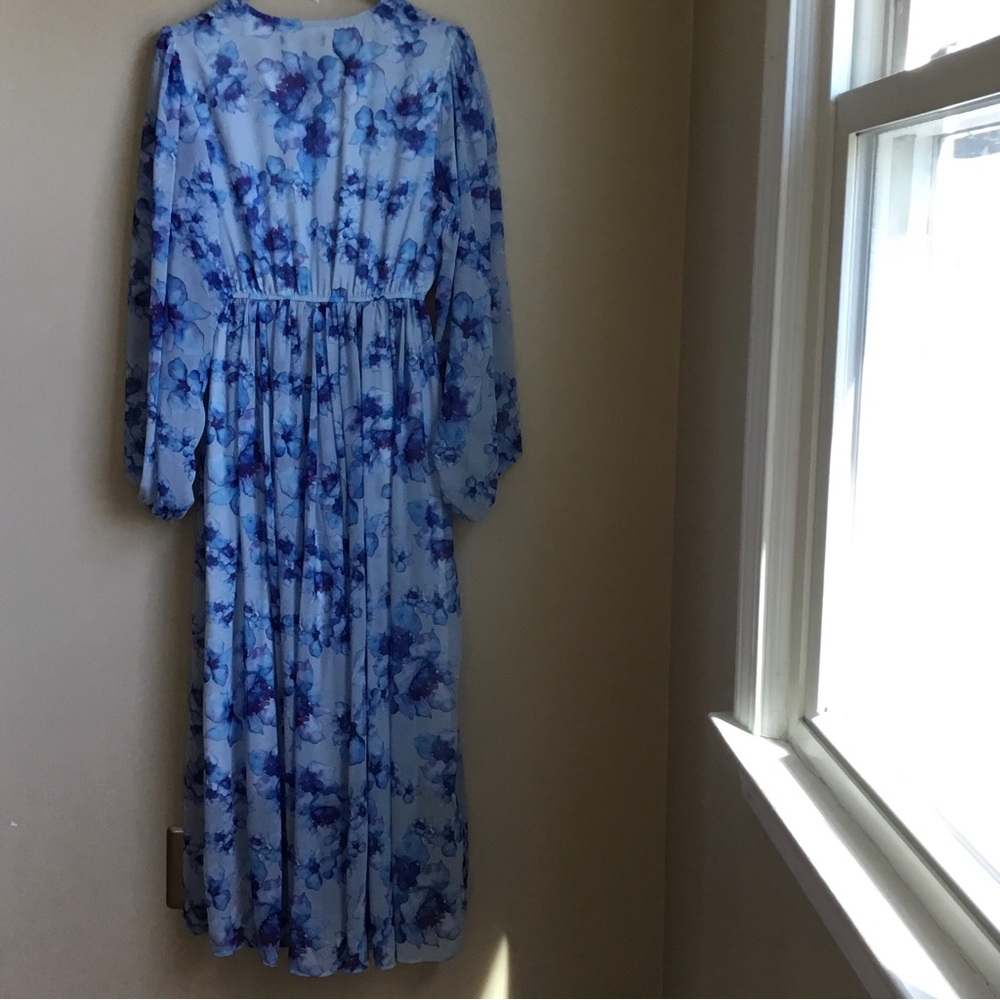Beulah Style Blue Floral Shirred Sheer Maxi Dress Small - Picture 8 of 12